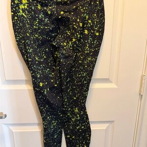 Lululemon Athletica Black and Neon Yellow Splatter Leggings